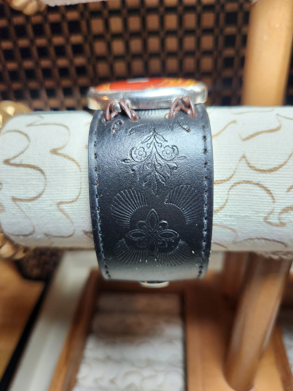 Unakite Leather And Sterling Silver Bracelet