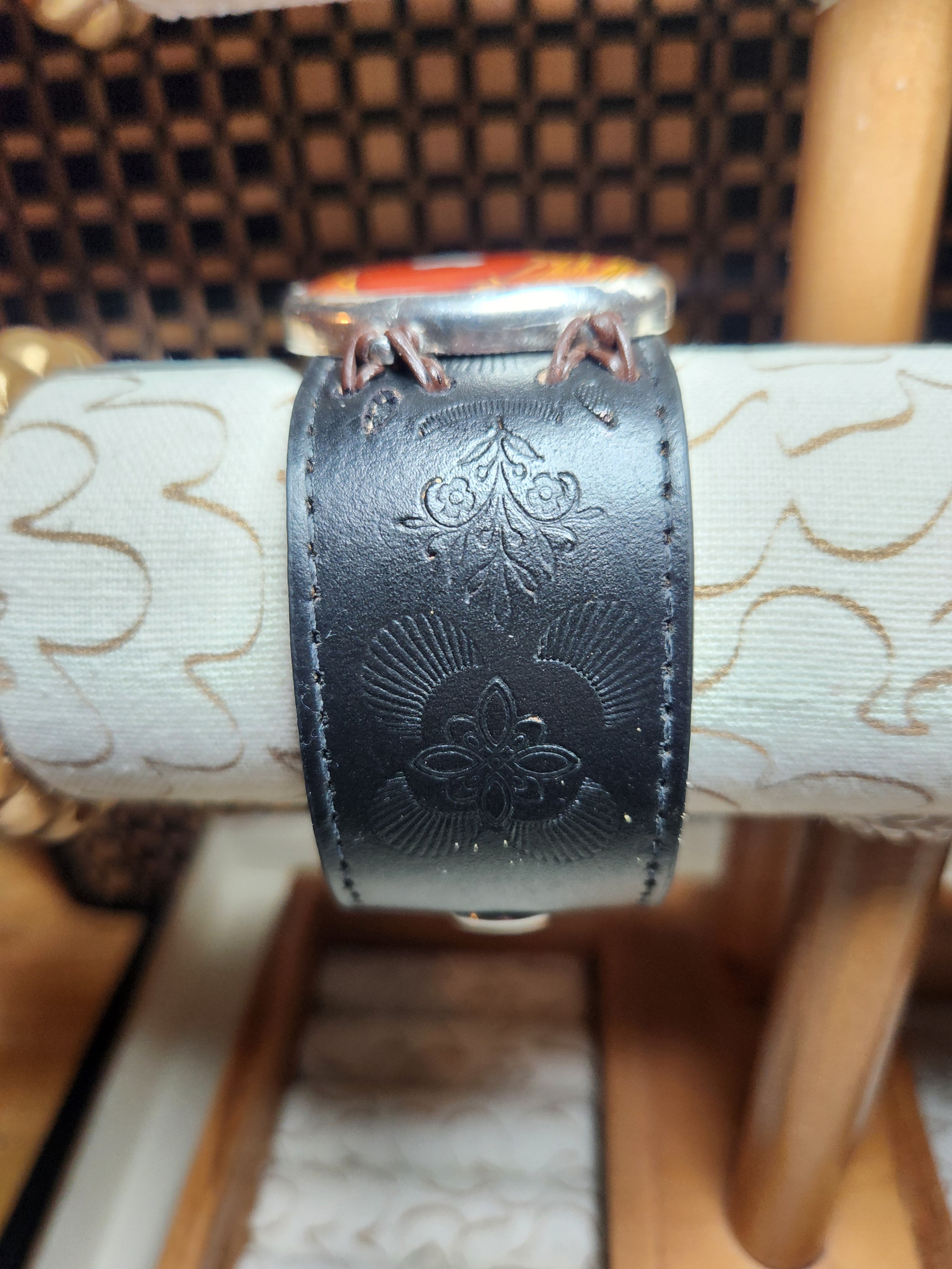 Unakite Leather And Sterling Silver Bracelet