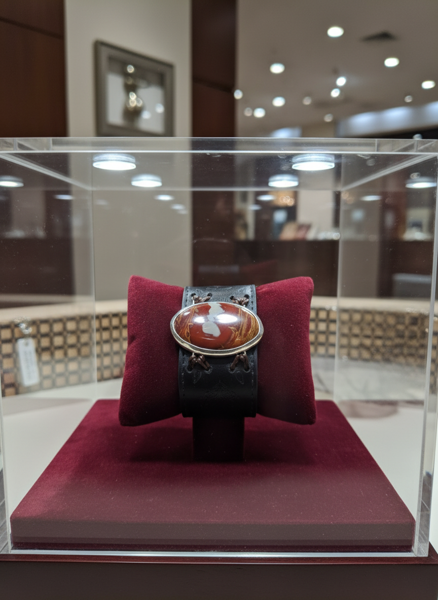 Unakite Leather And Sterling Silver Bracelet