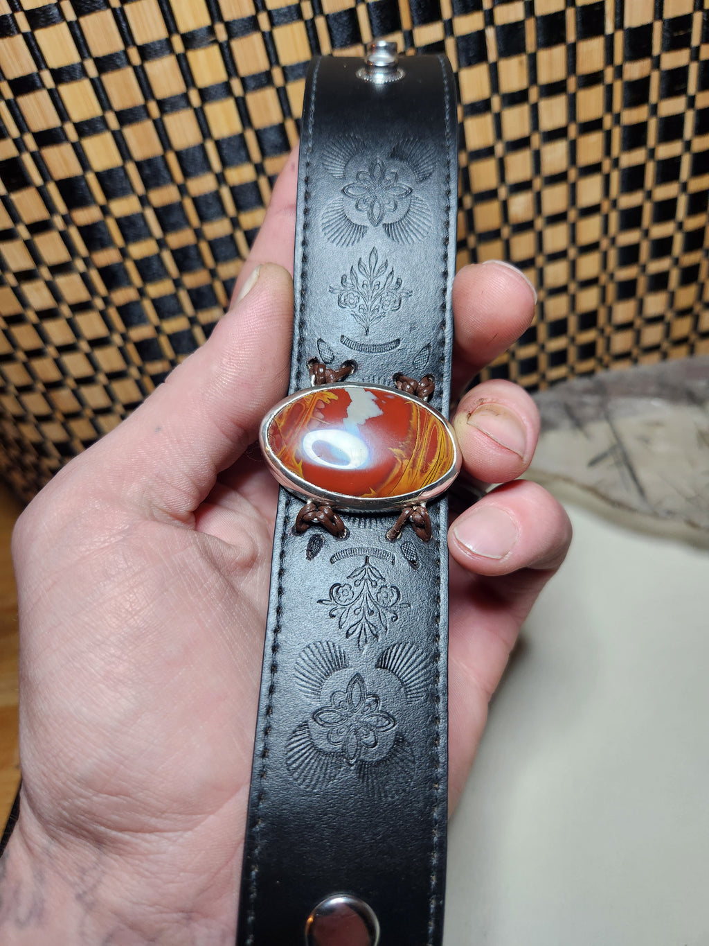 Unakite Leather And Sterling Silver Bracelet