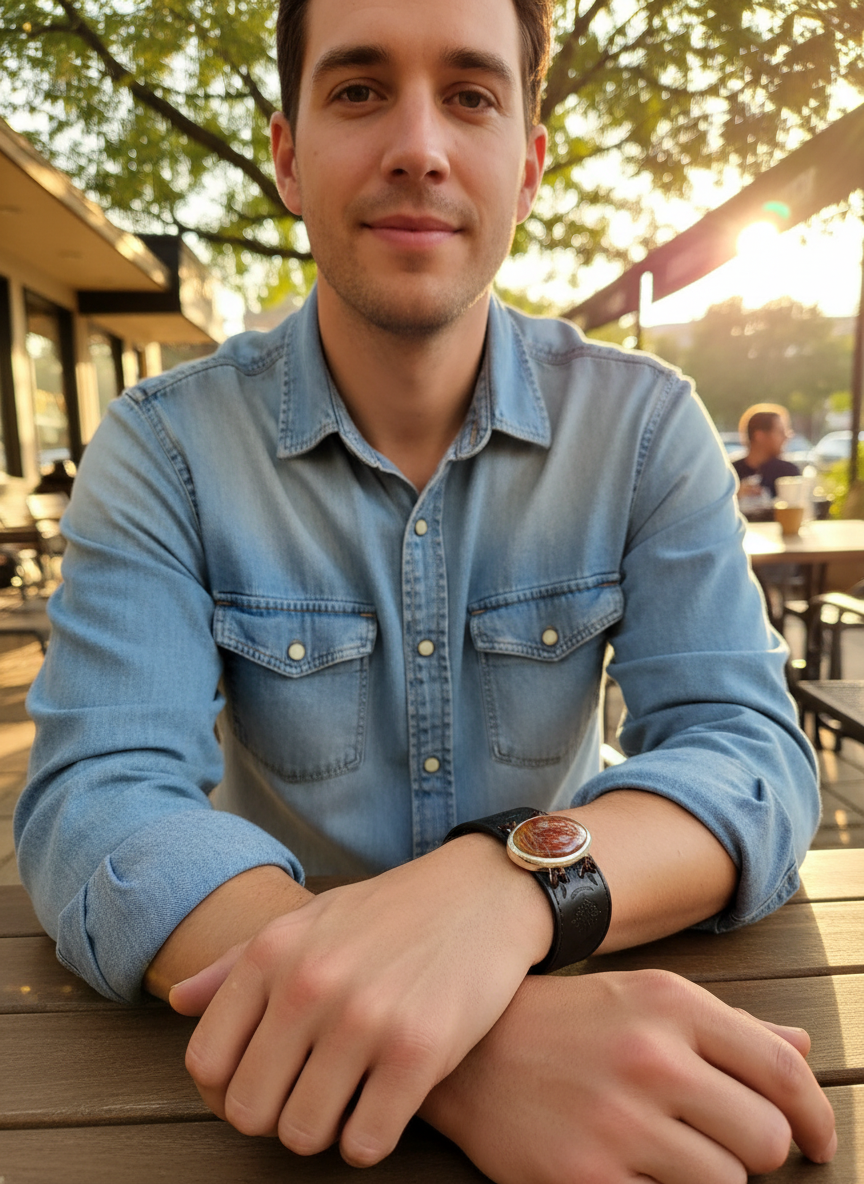 Unakite Leather And Sterling Silver Bracelet