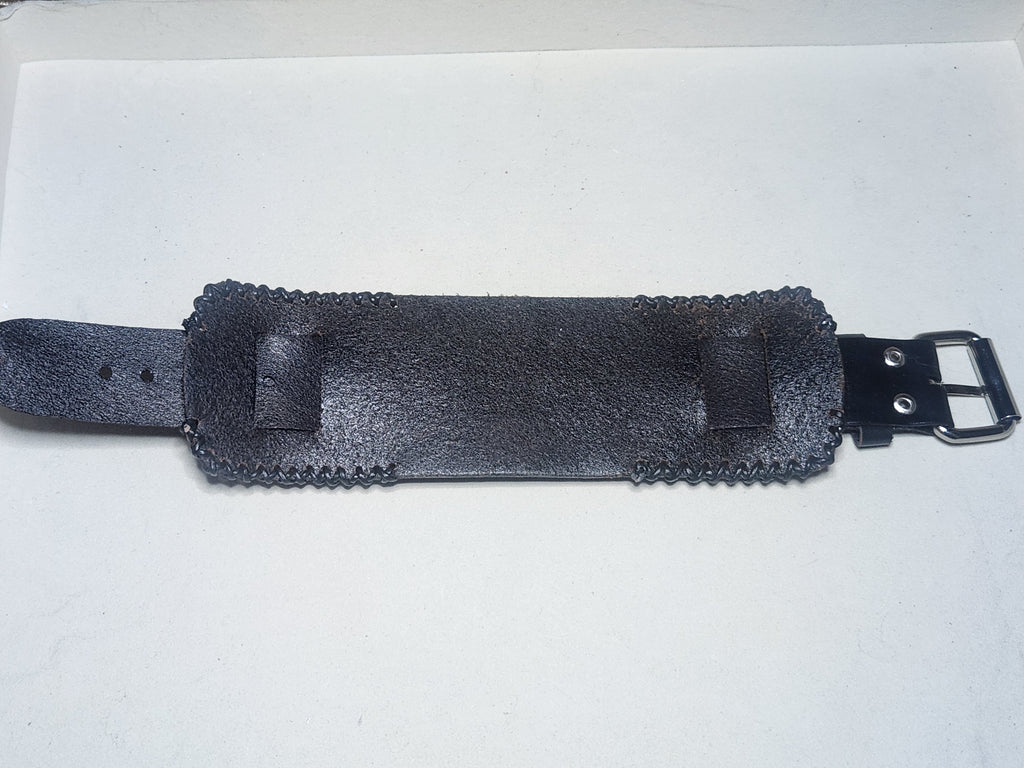 Blue Agate and Chalcedony Sterling Silver and Leather Cuff