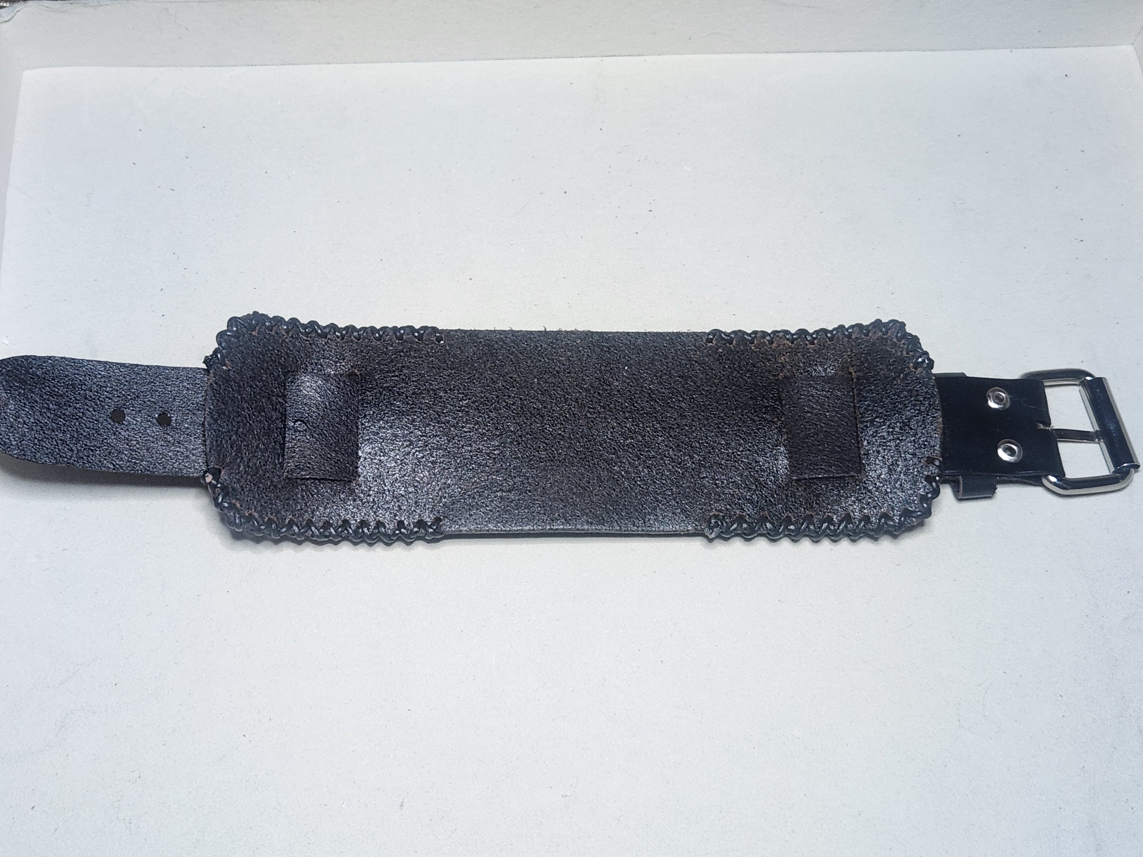 Blue Agate and Chalcedony Sterling Silver and Leather Cuff