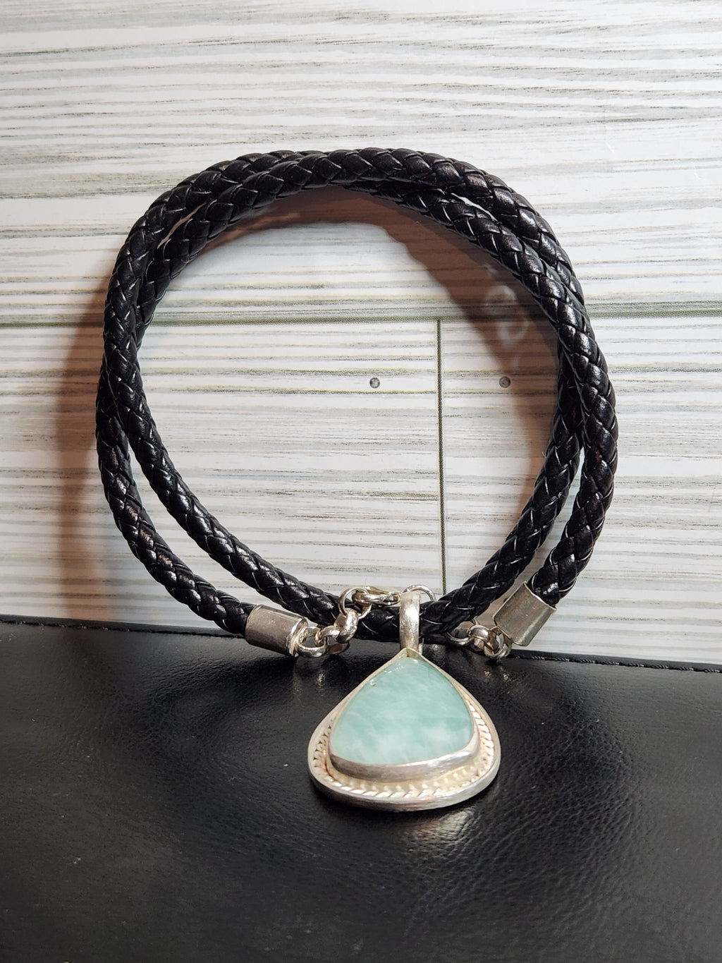 Aventurine Leather Cuff and Necklace Set