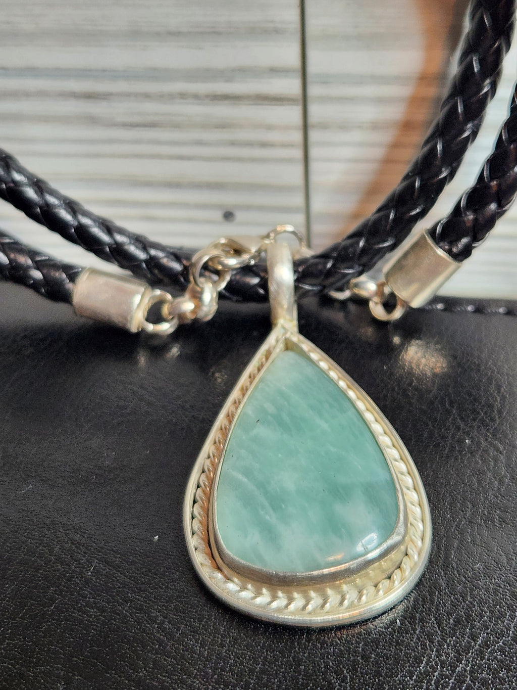Aventurine Leather Cuff and Necklace Set