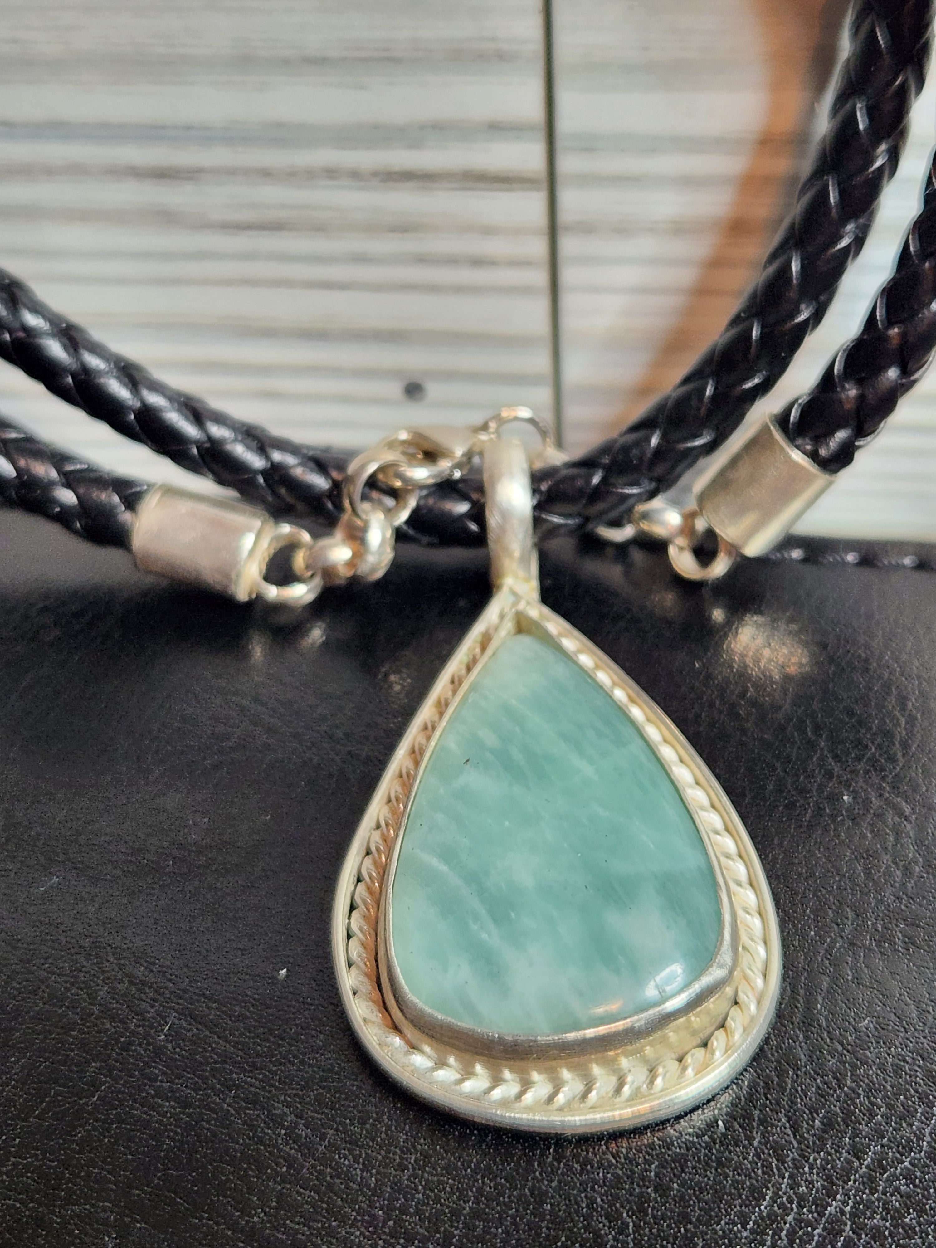 Aventurine Leather Cuff and Necklace Set