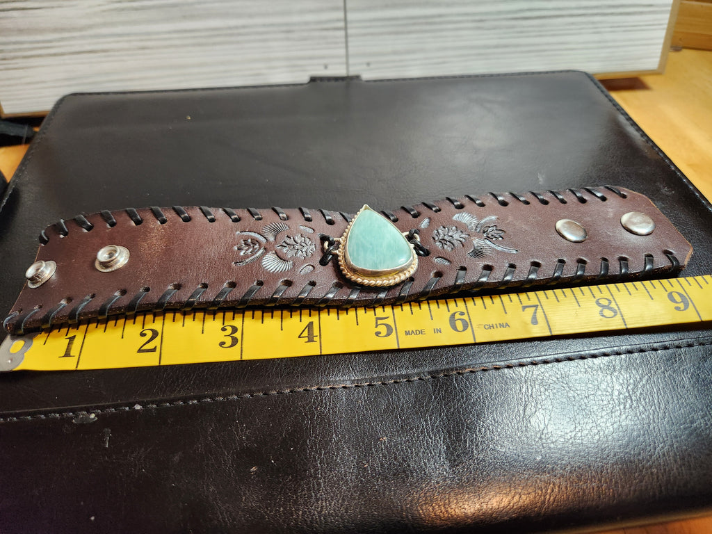 Aventurine Leather Cuff and Necklace Set