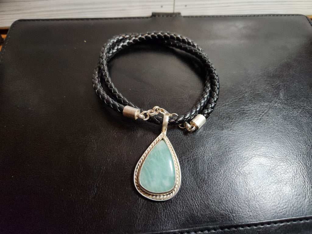 Aventurine Leather Cuff and Necklace Set