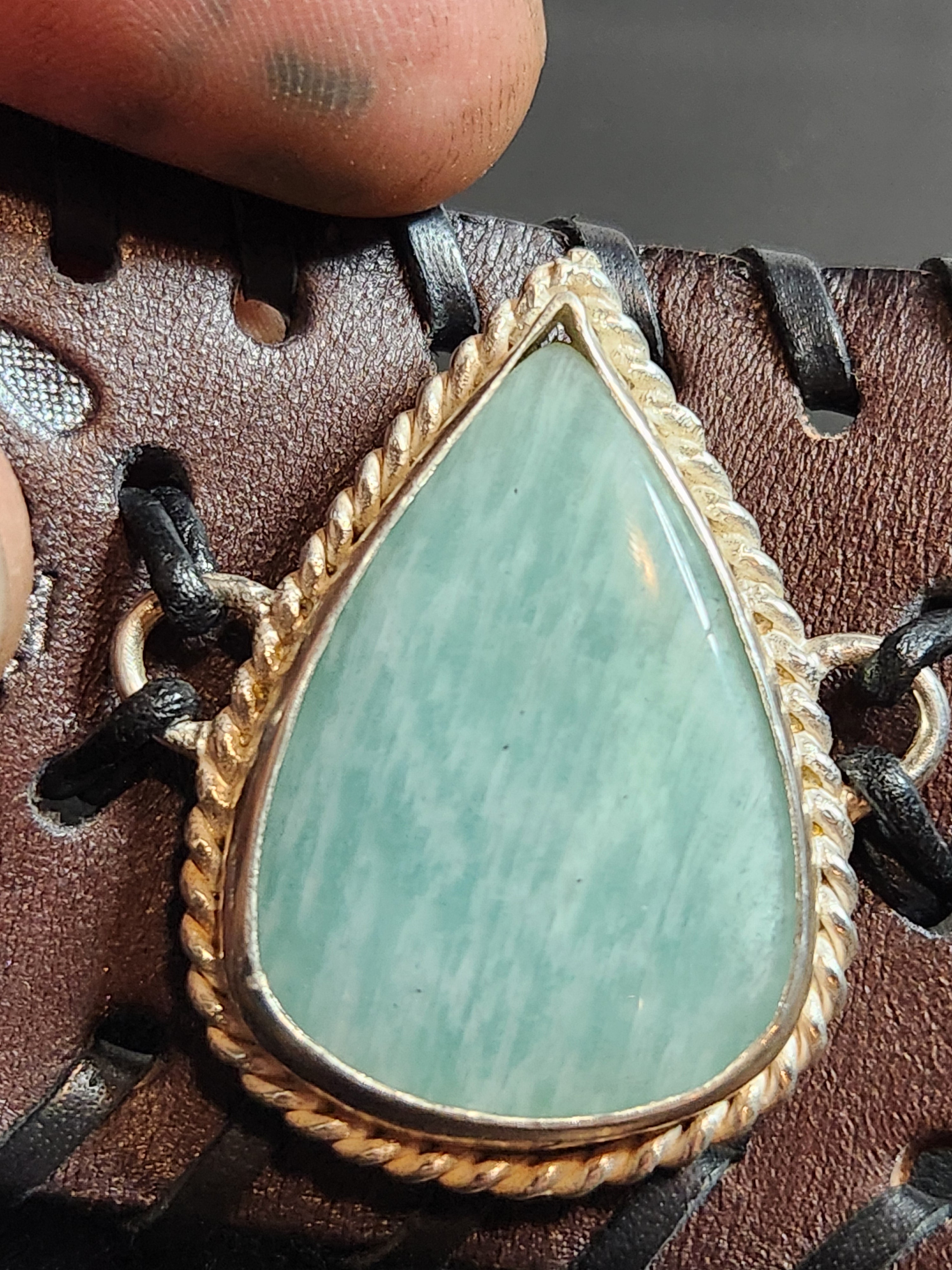 Aventurine Leather Cuff and Necklace Set