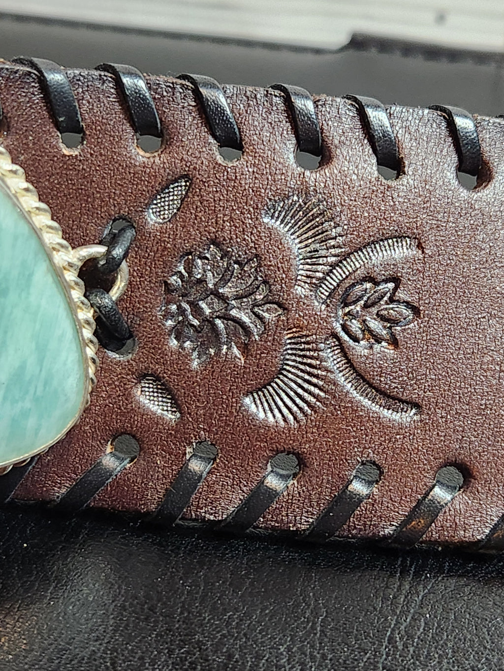 Aventurine Leather Cuff and Necklace Set