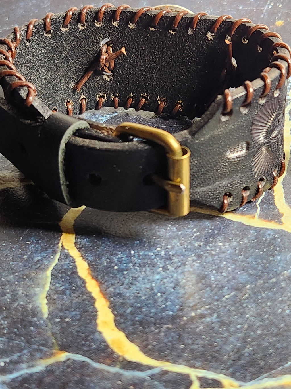 Sterling Silver And Leather Opalite Cuff