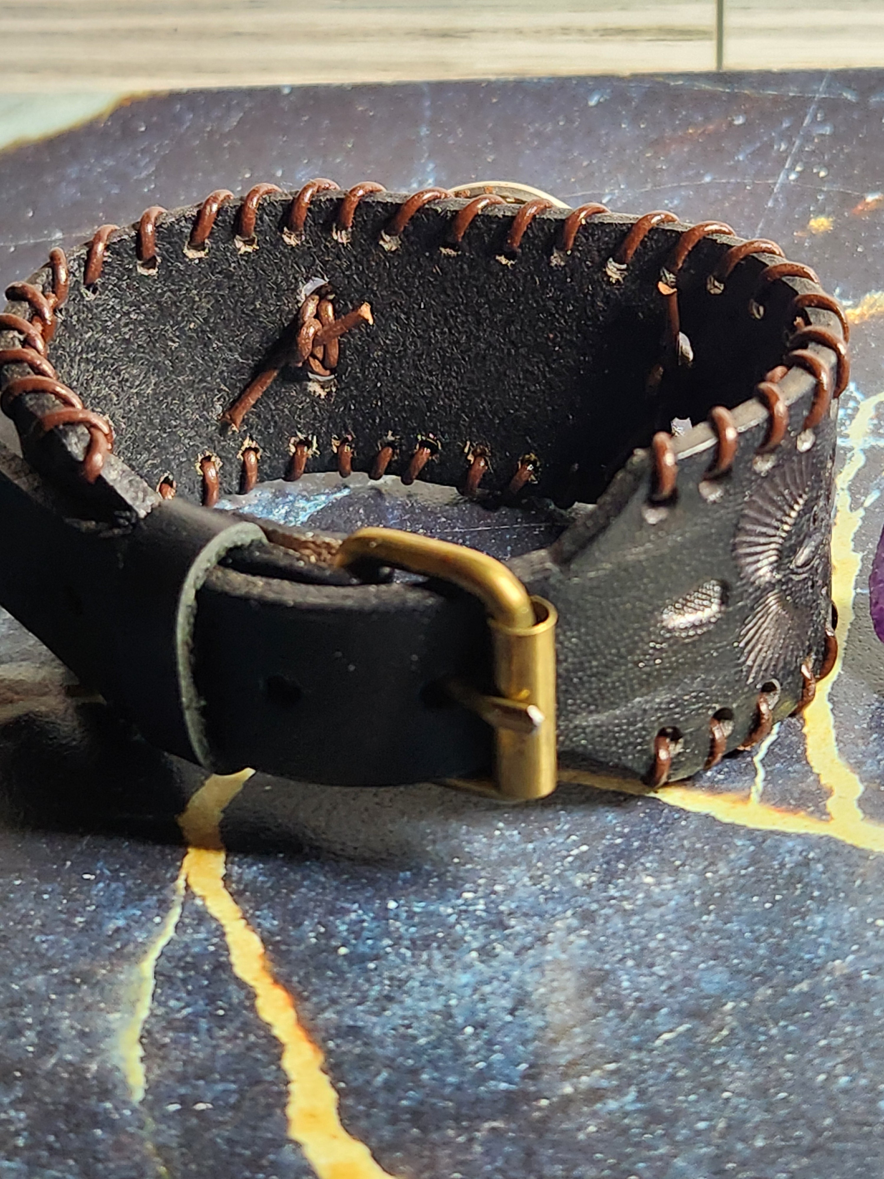 Sterling Silver And Leather Opalite Cuff