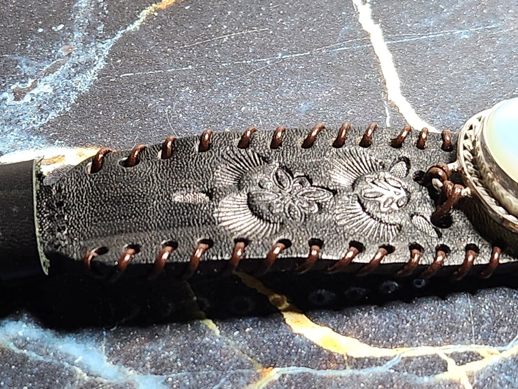 Sterling Silver And Leather Opalite Cuff