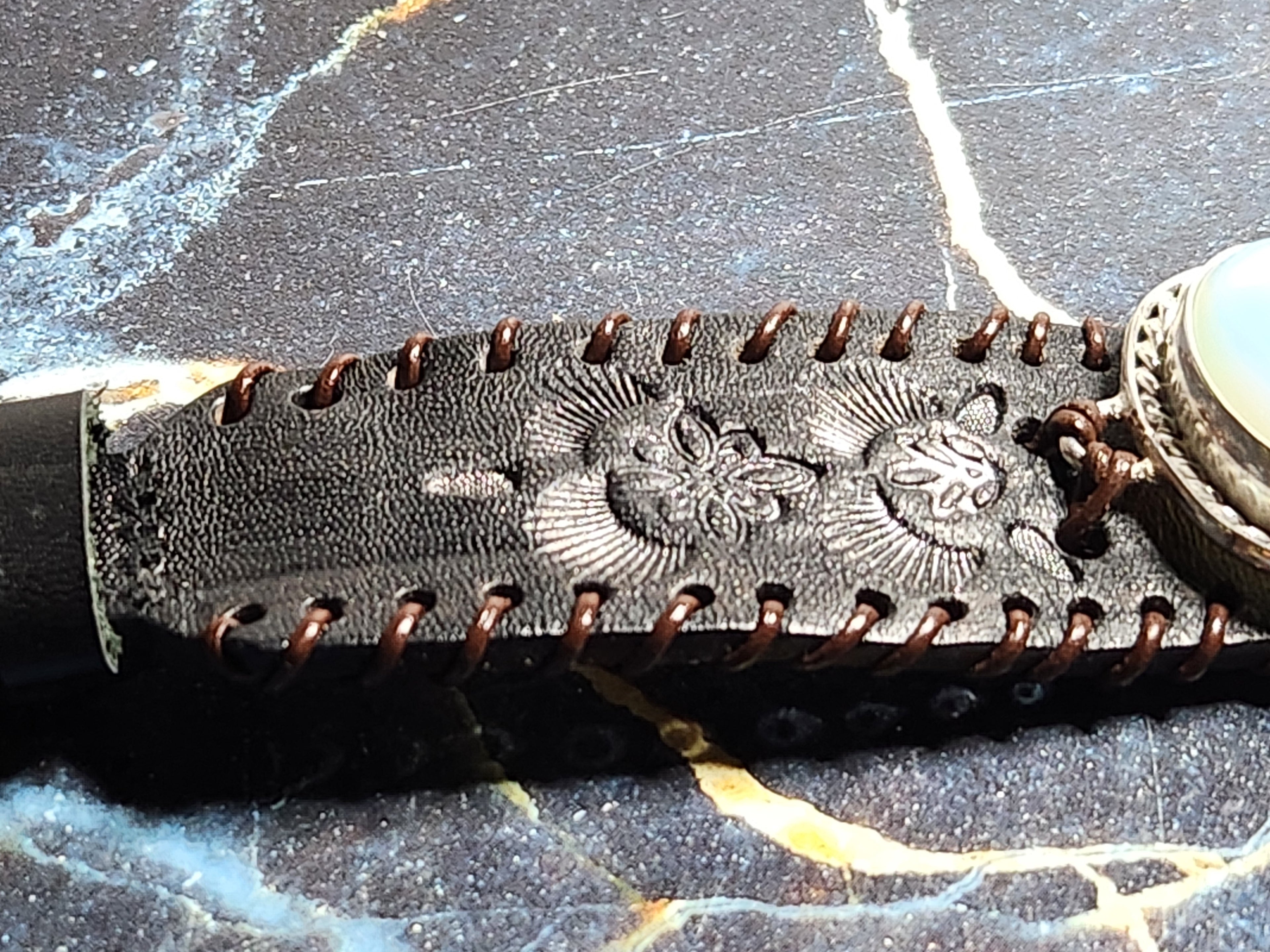 Sterling Silver And Leather Opalite Cuff