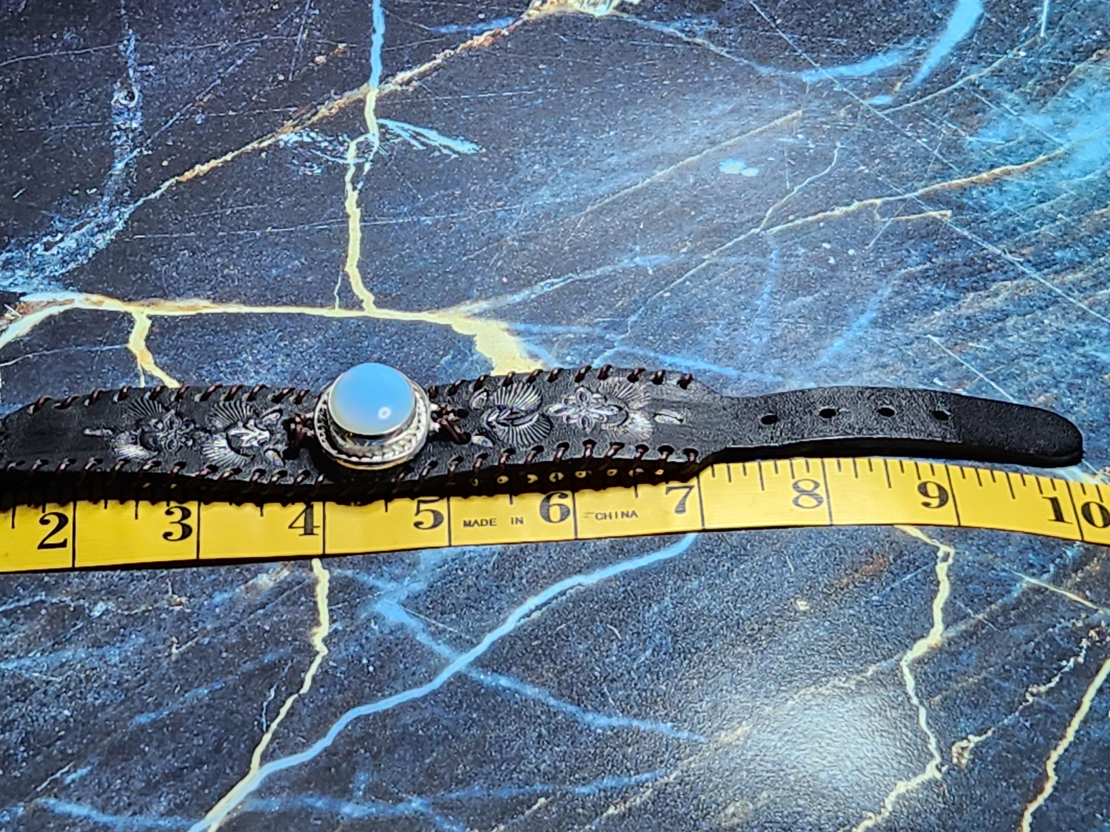 Sterling Silver And Leather Opalite Cuff