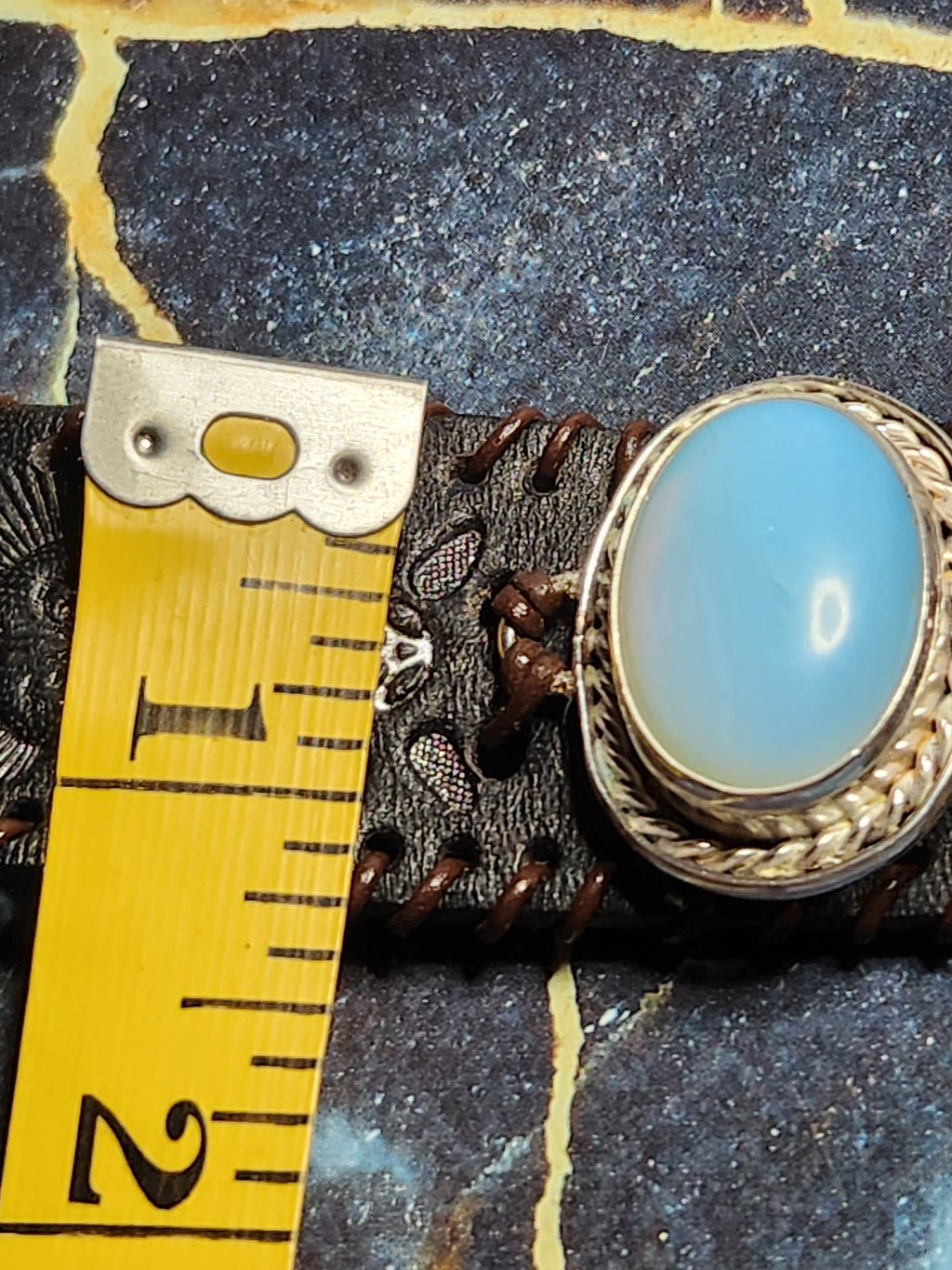 Sterling Silver And Leather Opalite Cuff
