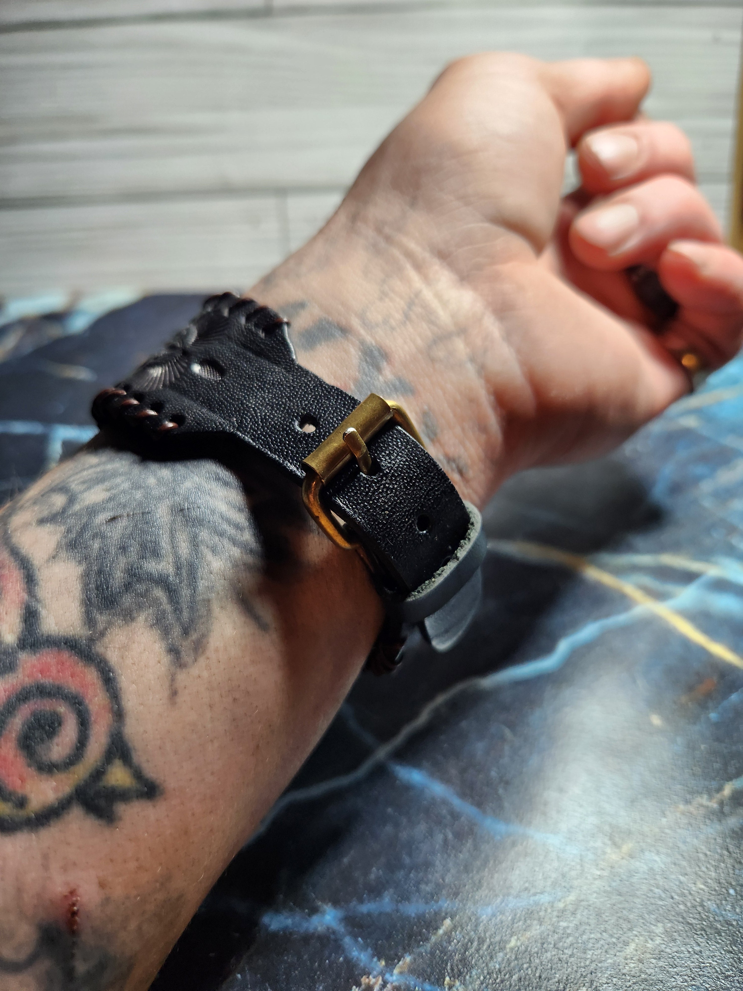 Sterling Silver And Leather Opalite Cuff