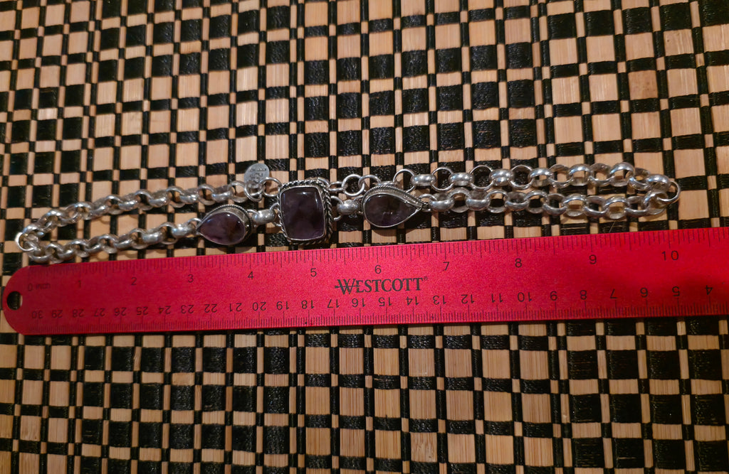 Amethyst Three Stone Sterling Silver Necklace