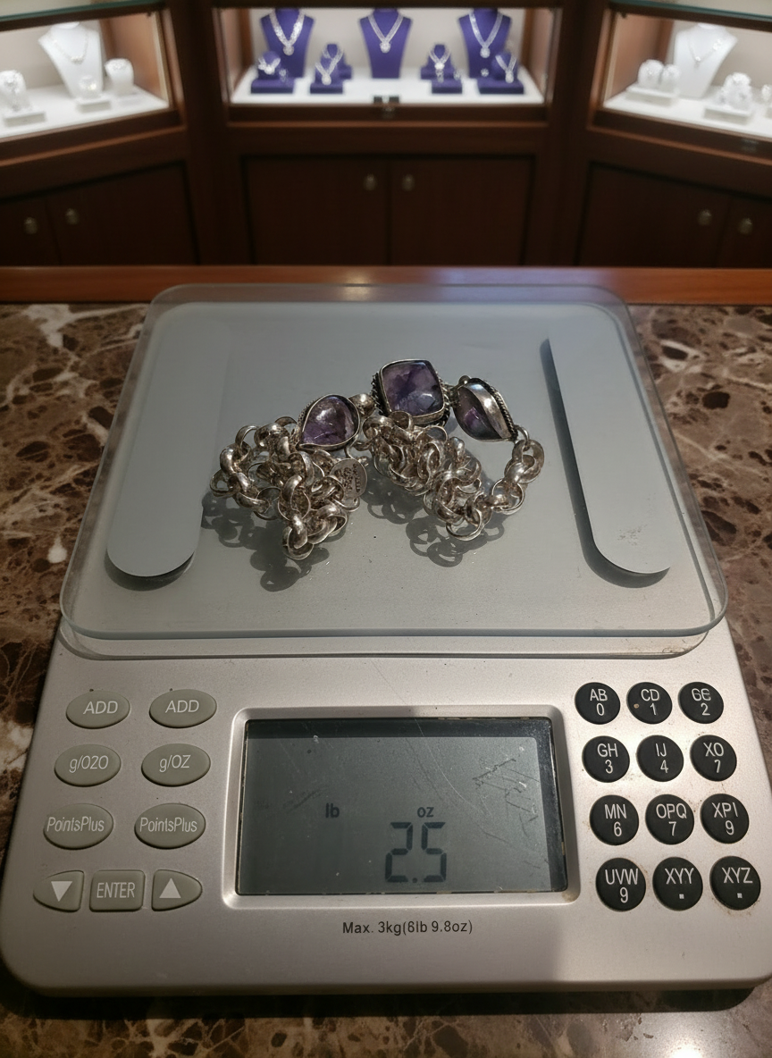 Amethyst Three Stone Sterling Silver Necklace