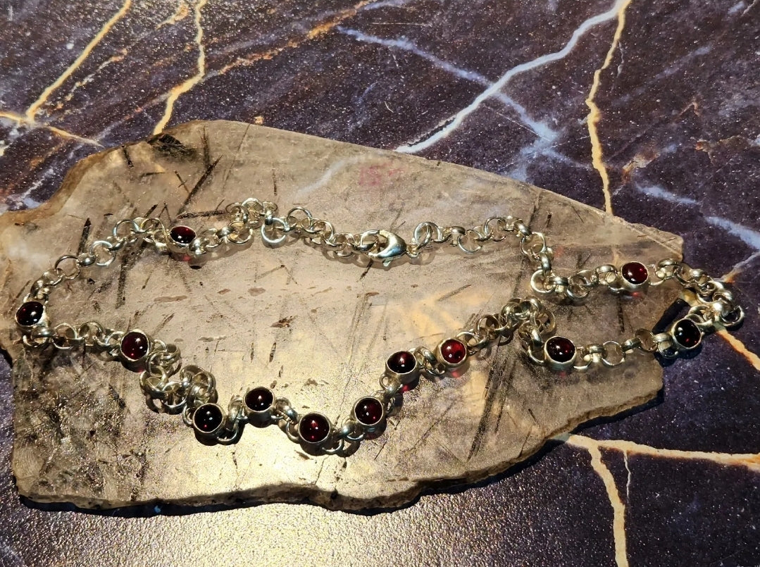 Sterling Silver Garnet Rolo Necklace