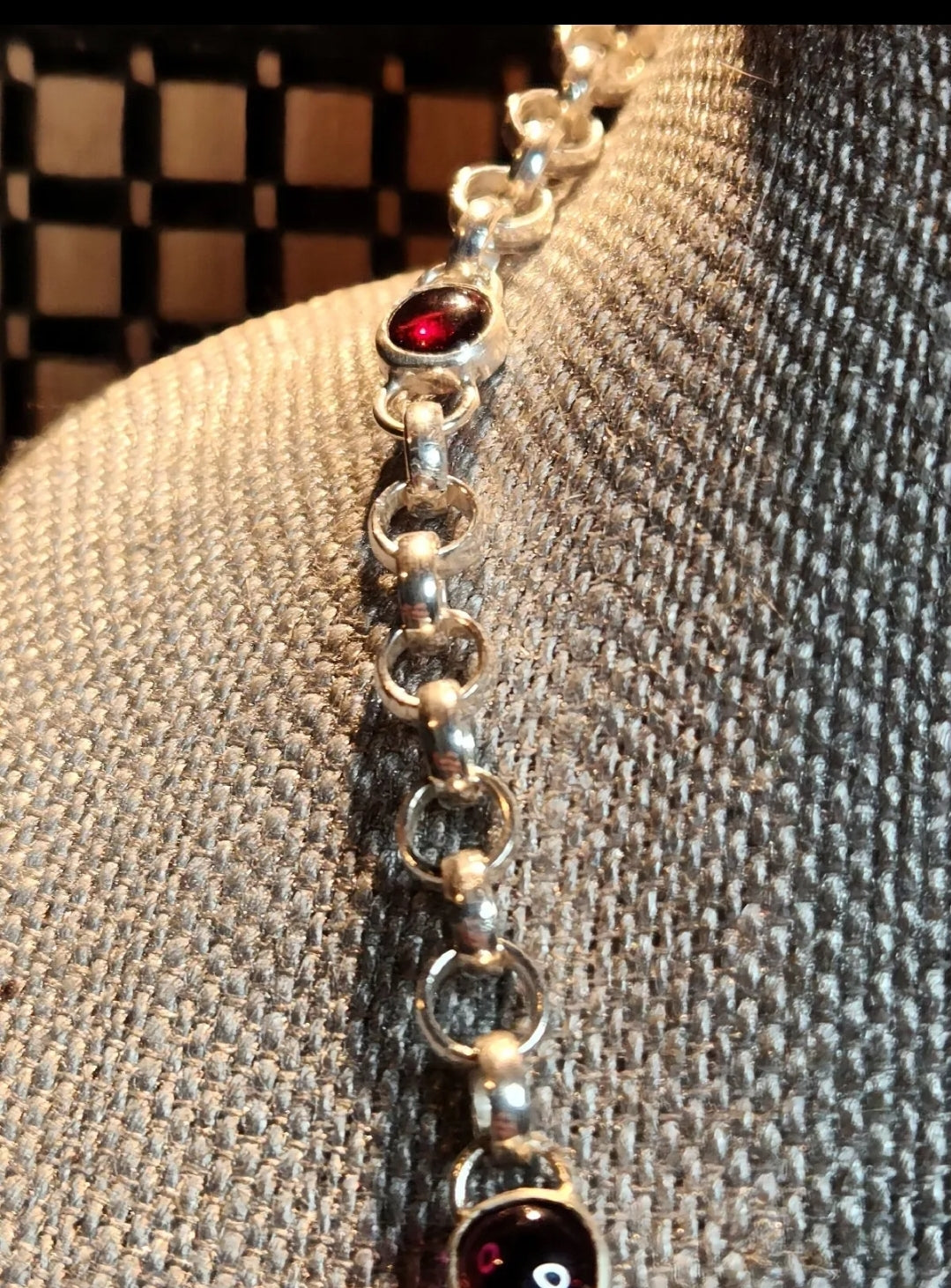 Sterling Silver Garnet Rolo Necklace