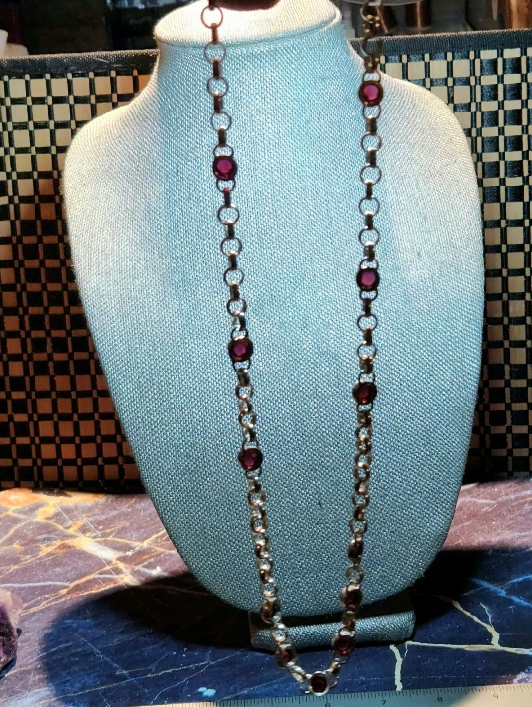 Sterling Silver Garnet Rolo Necklace
