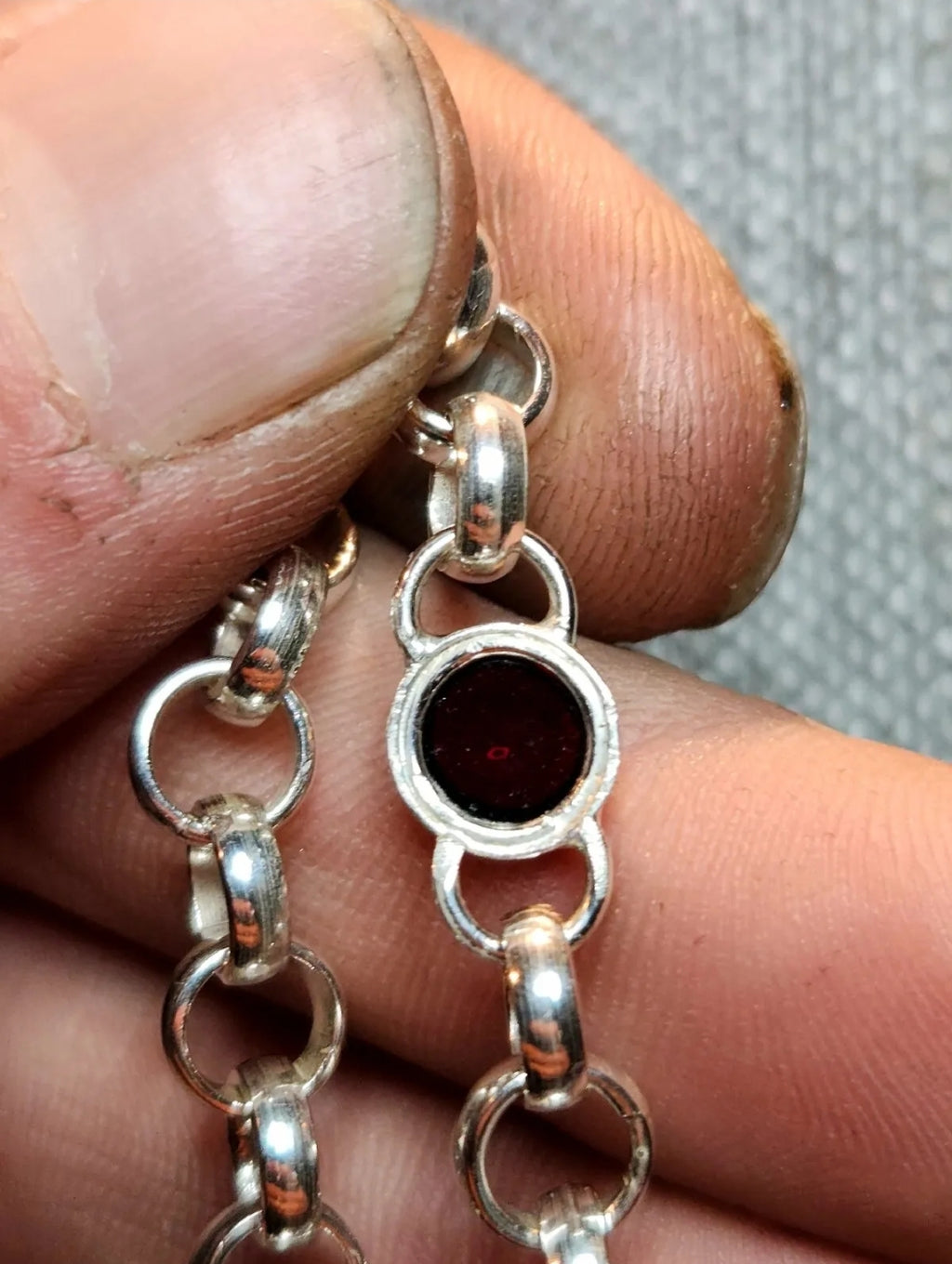 Sterling Silver Garnet Rolo Necklace