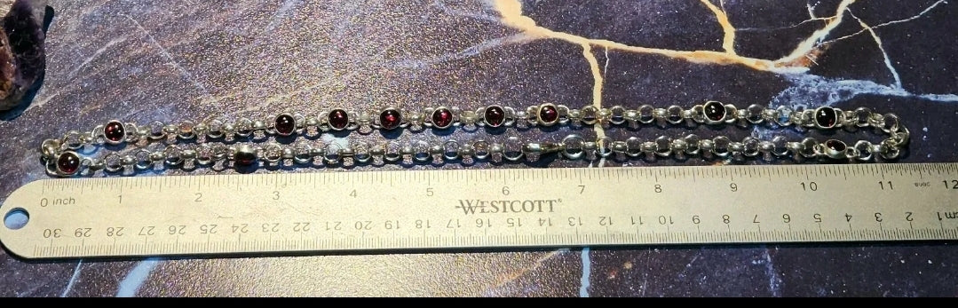 Sterling Silver Garnet Rolo Necklace