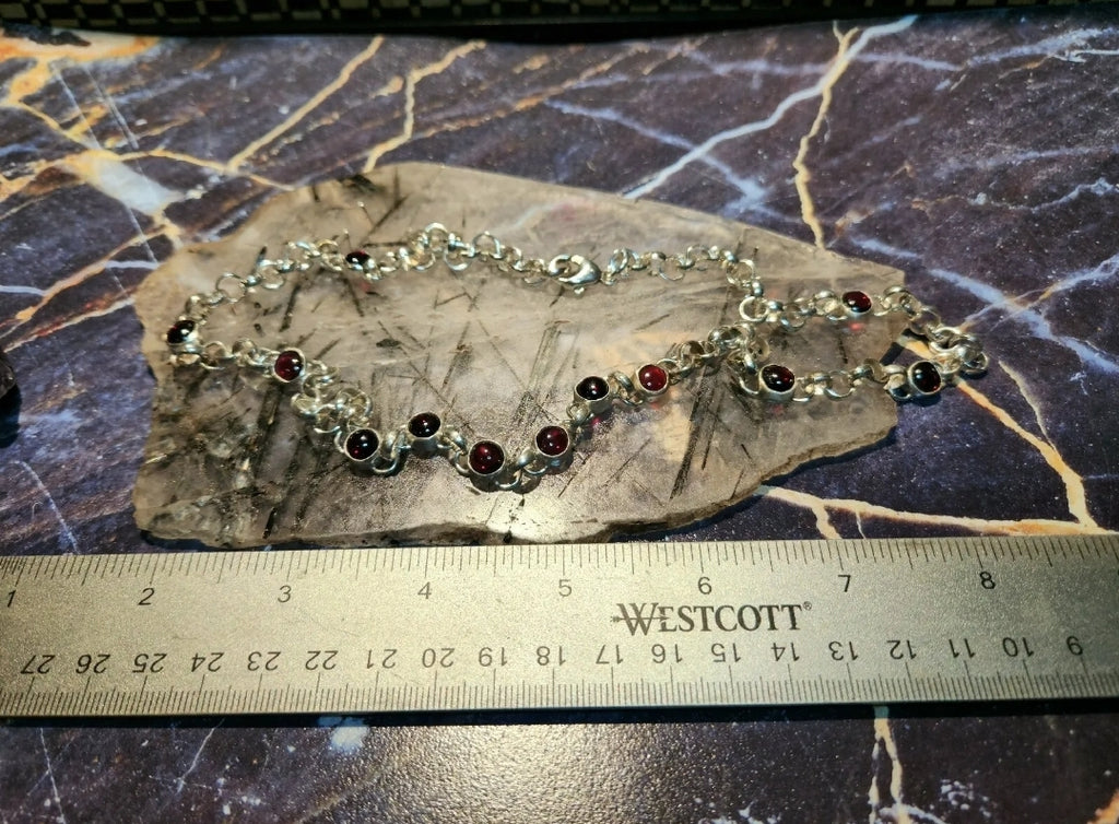 Sterling Silver Garnet Rolo Necklace