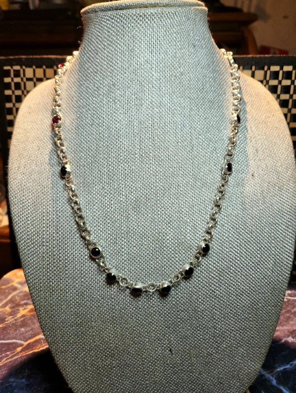 Sterling Silver Garnet Rolo Necklace