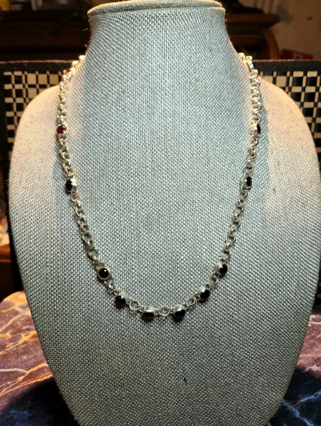 Sterling Silver Garnet Rolo Necklace
