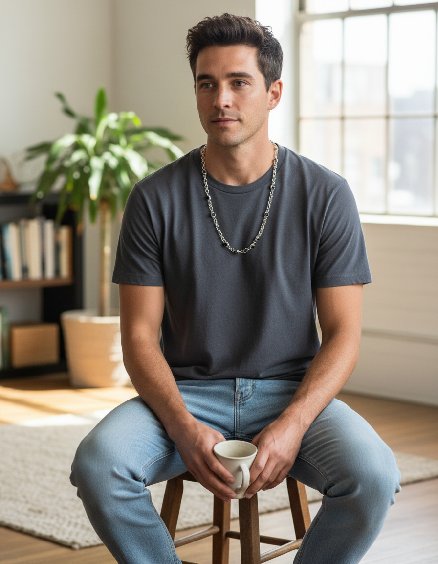 Sterling Silver Garnet Rolo Necklace