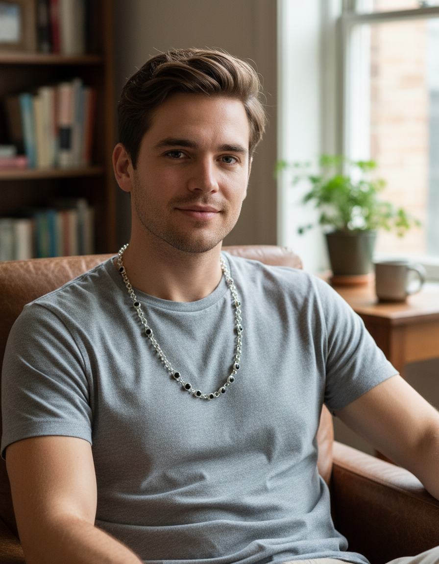 Sterling Silver Garnet Rolo Necklace