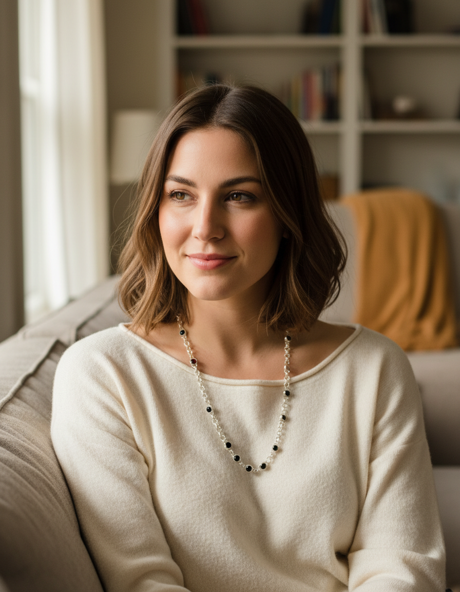 Sterling Silver Garnet Rolo Necklace