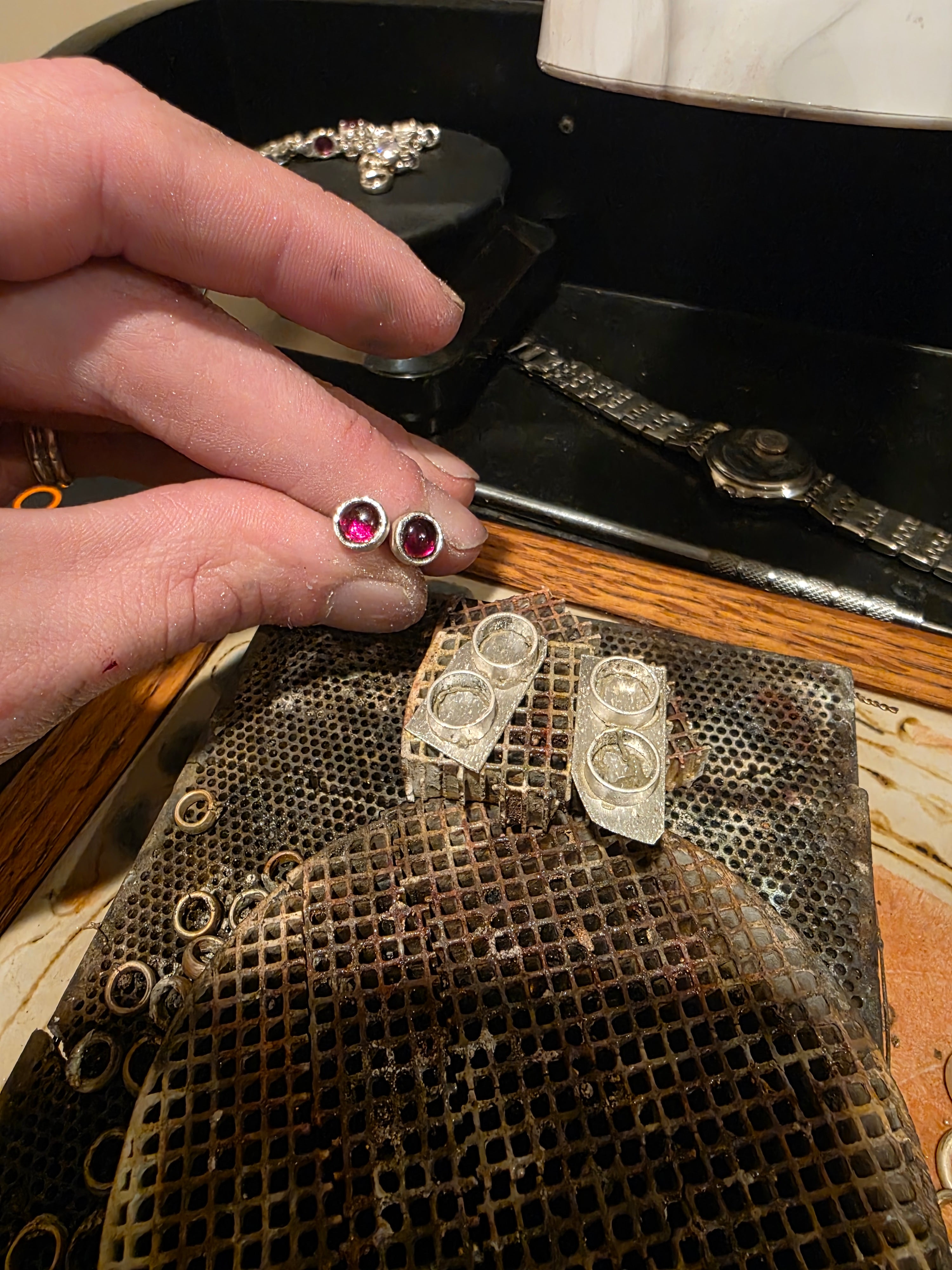Sterling Silver Ruby Corundum Studs