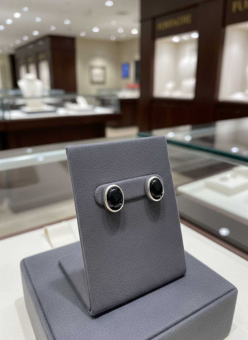 Oval Black Onyx Sterling Studs