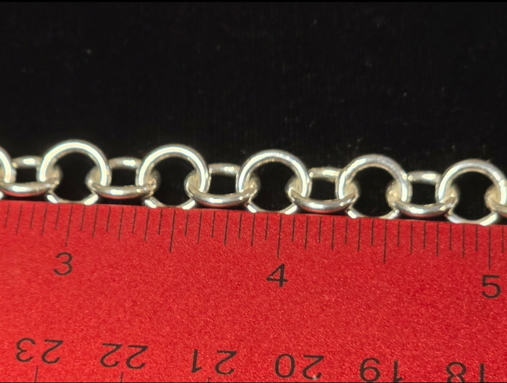 Sterling Silver Rolo Charm Bracelet 7 3/4 In 9mm