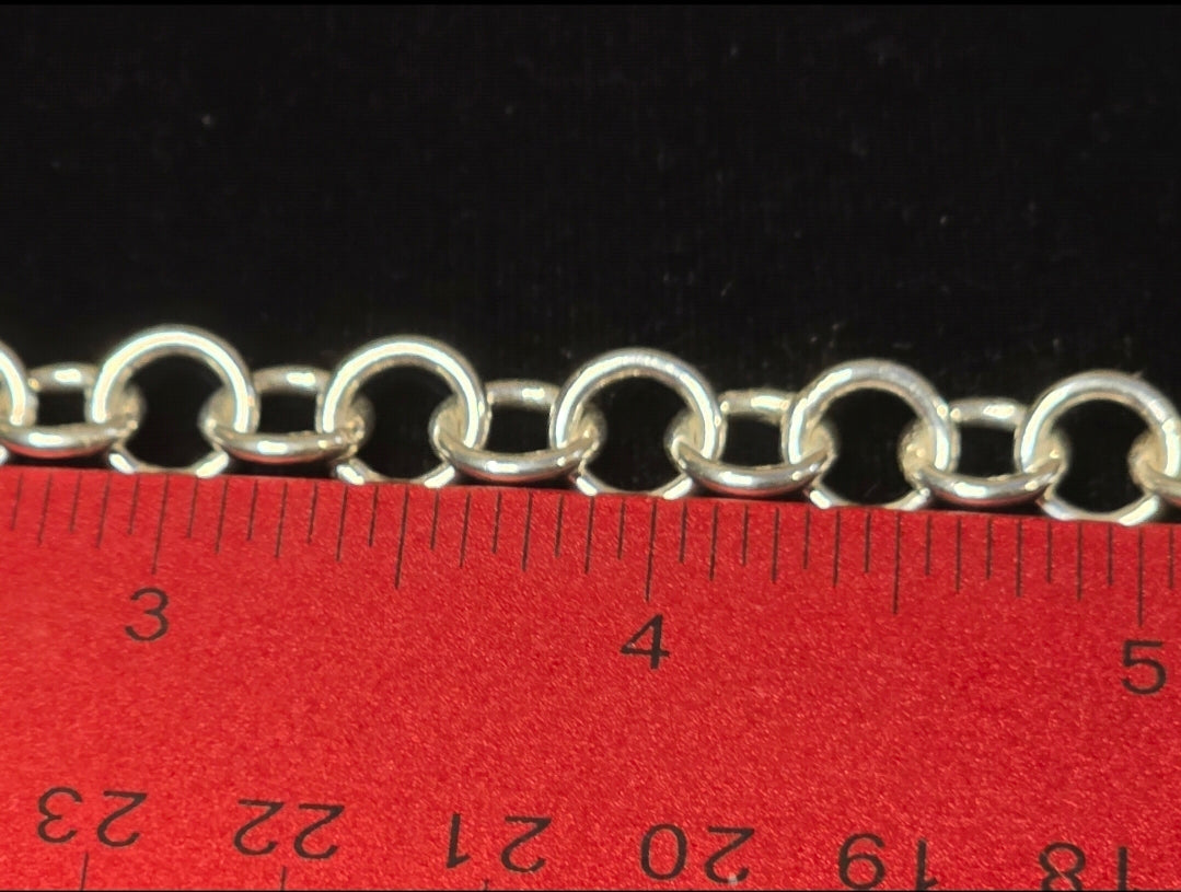 Sterling Silver Rolo Charm Bracelet 7 3/4 In 9mm