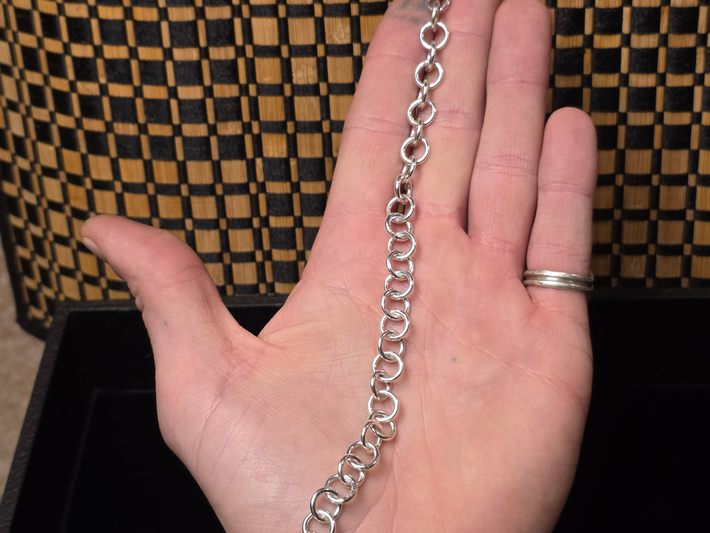 Sterling Silver Rolo Charm Bracelet 7 3/4 In 9mm