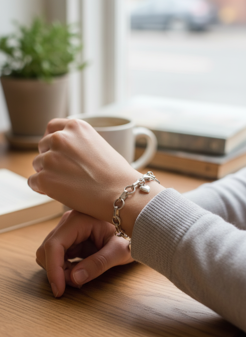 Sterling Silver Rolo and Paper Clip Link Bracelet 6.5 In