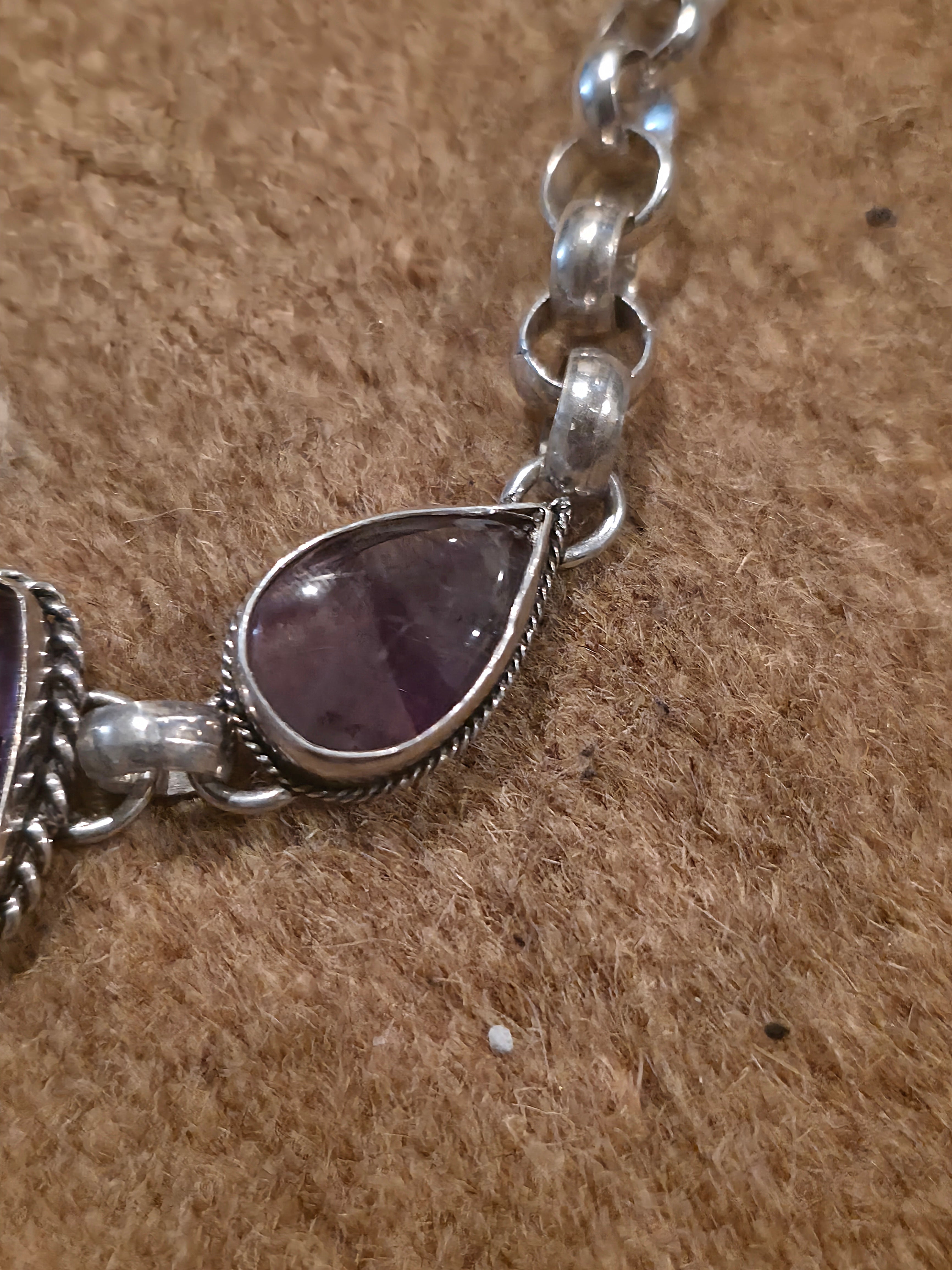 Amethyst Three Stone Sterling Silver Necklace