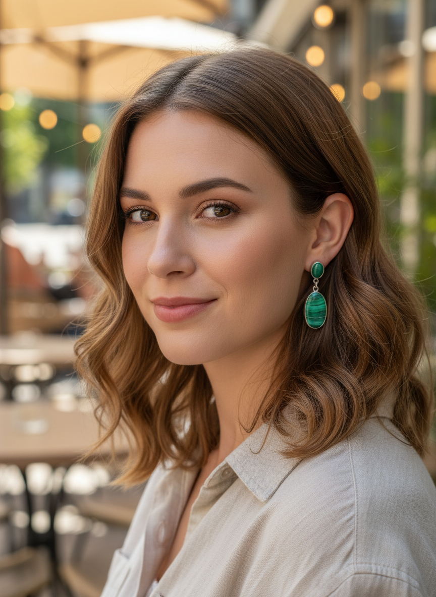 Malachite And Jadeite Sterling Silver Dangle Earrings