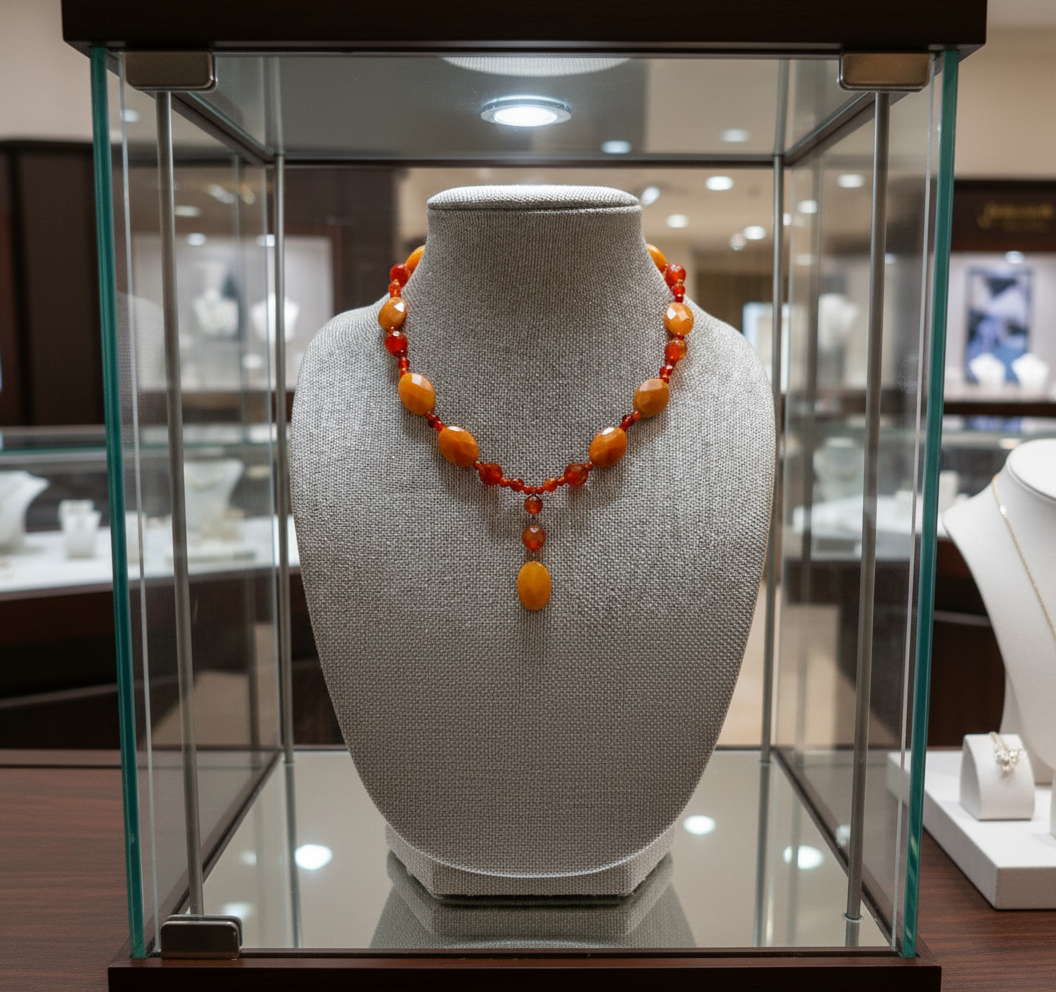 Sterling Silver Carnelian and Baltic Amber Necklace