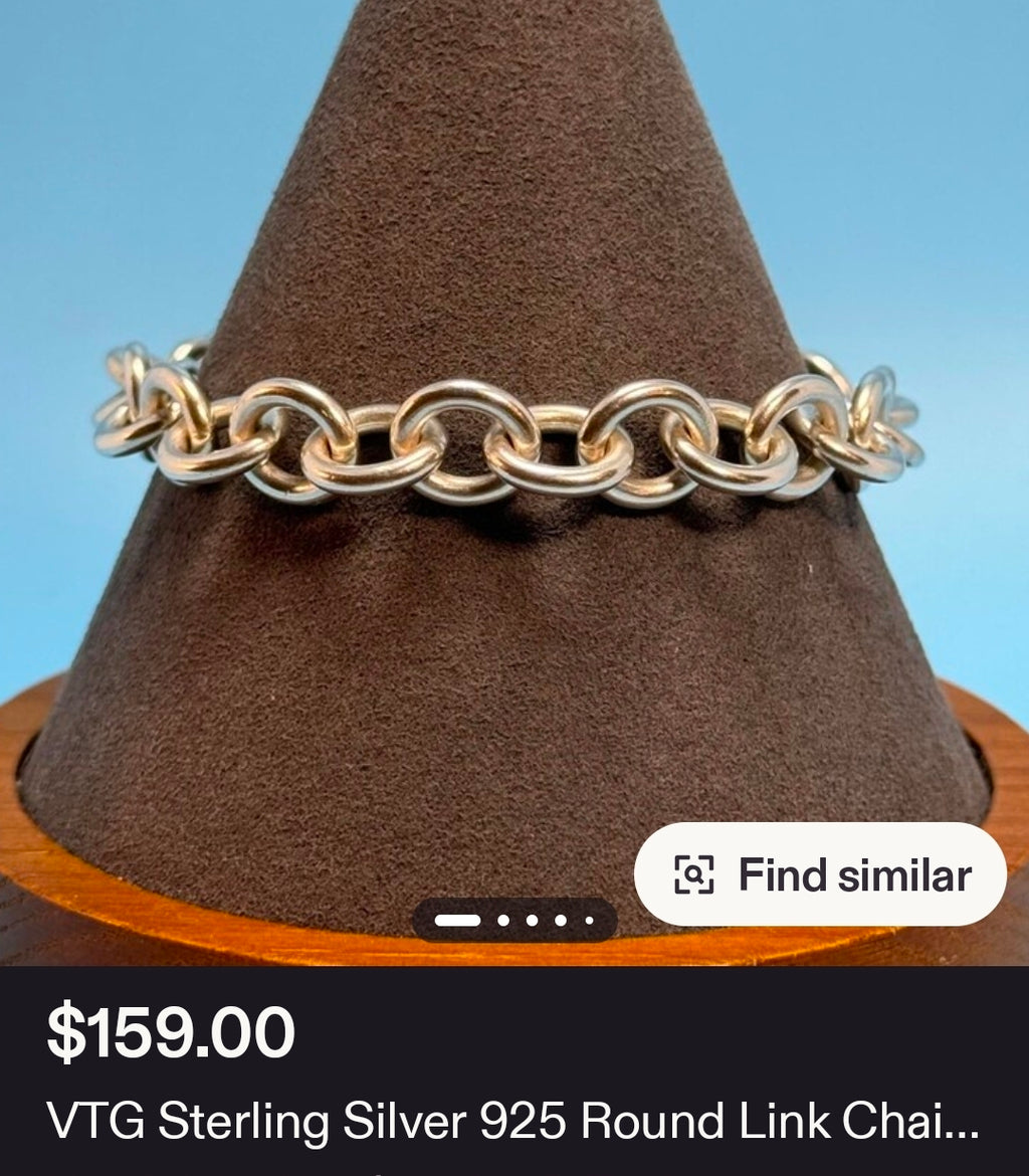 Sterling Silver Rolo Charm Bracelet 7 3/4 In 9mm