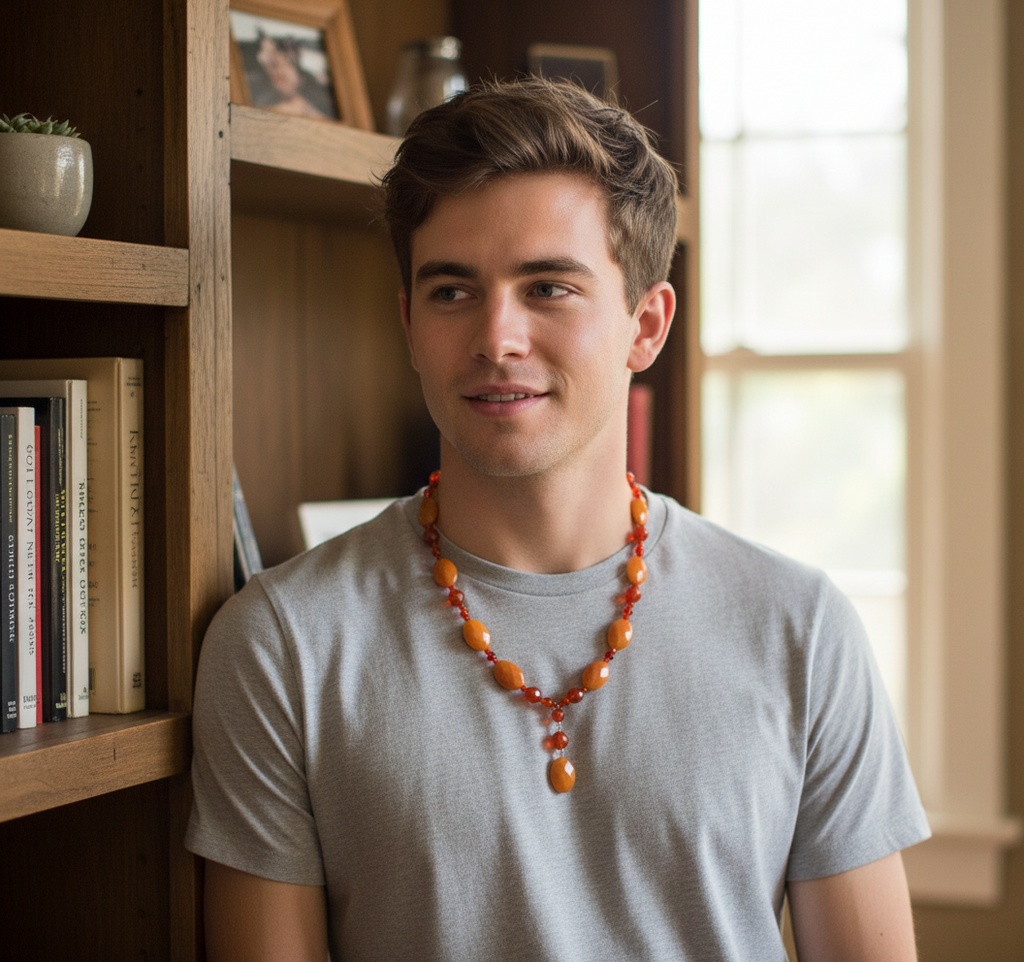 Sterling Silver Carnelian and Baltic Amber Necklace