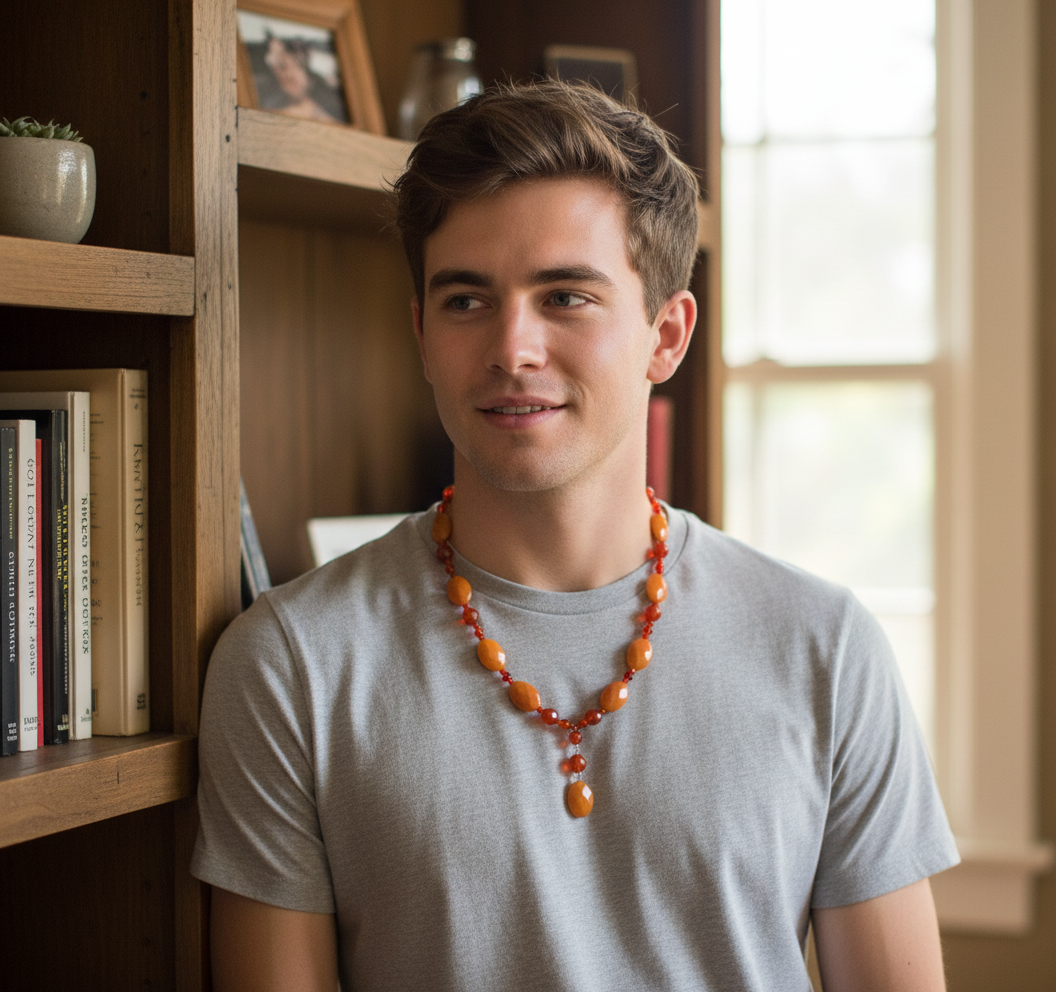 Sterling Silver Carnelian and Baltic Amber Necklace