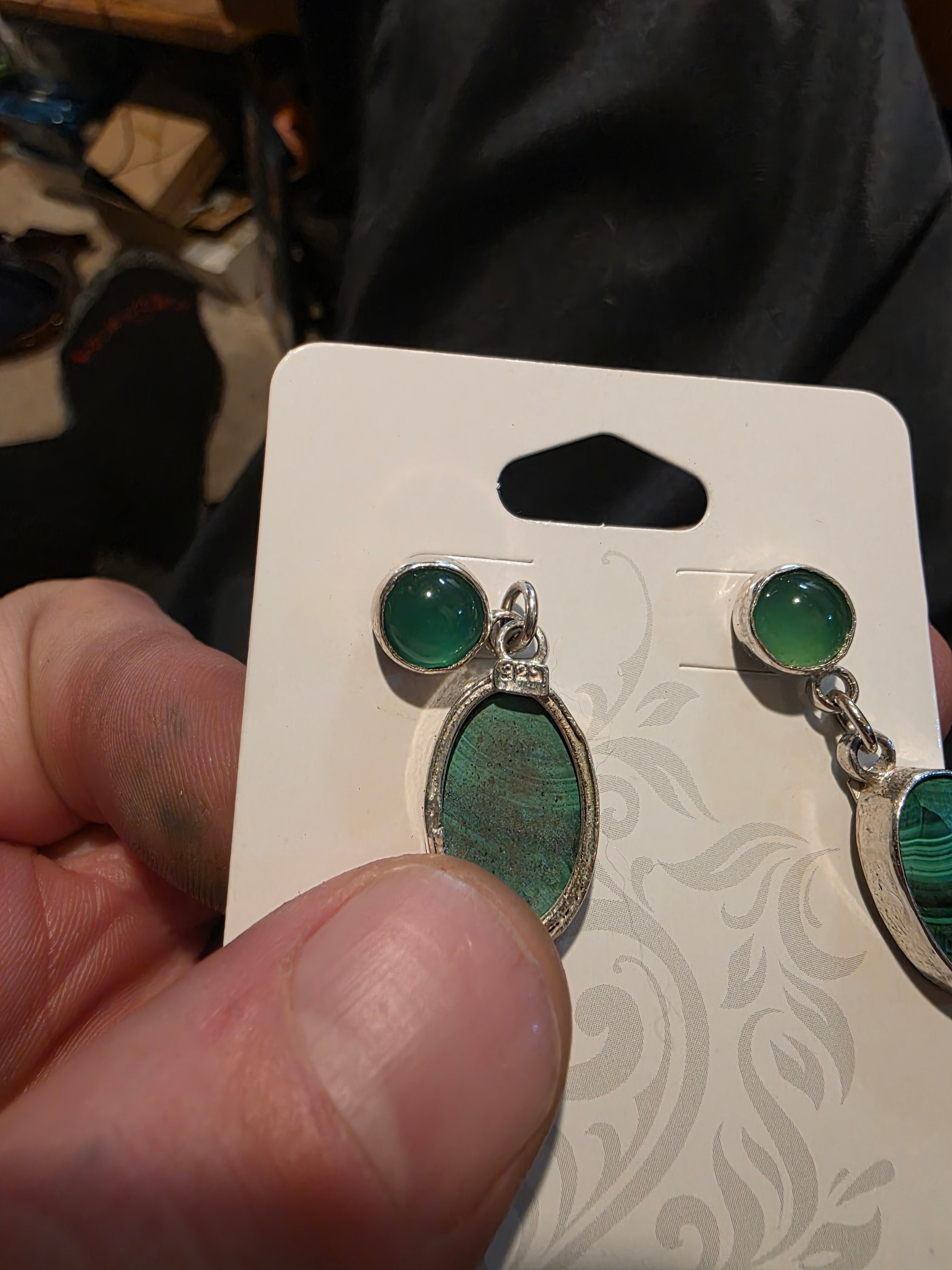 Sterling Silver Malachite And Green Onyx Dangle Earrings