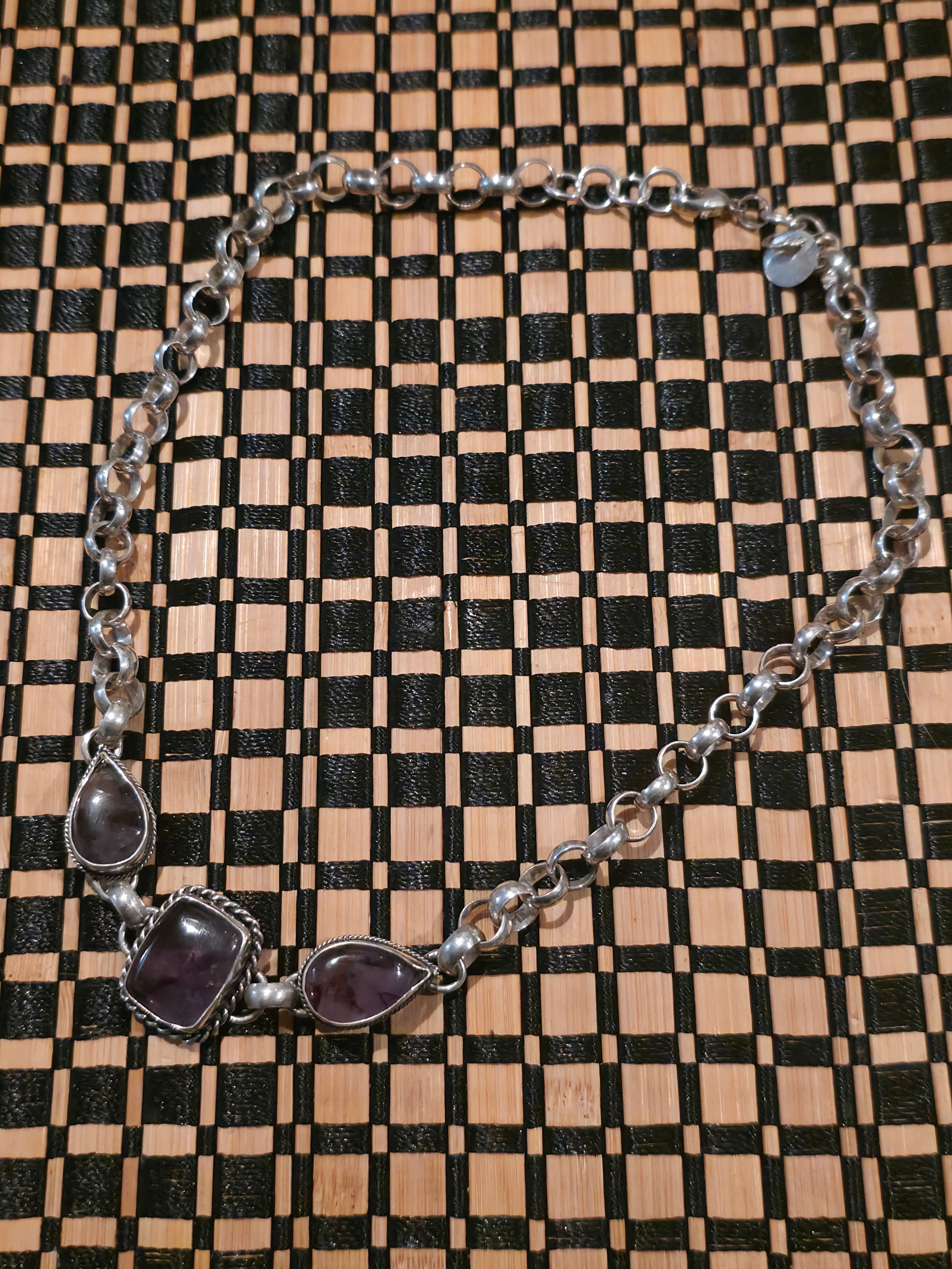 Amethyst Three Stone Sterling Silver Necklace