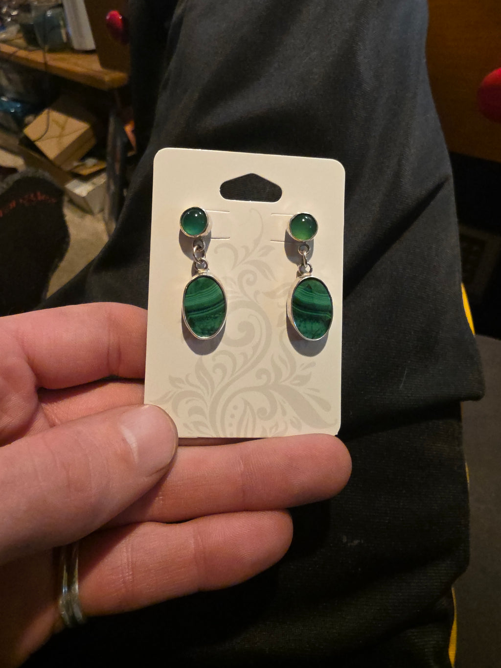 Sterling Silver Malachite And Green Onyx Dangle Earrings