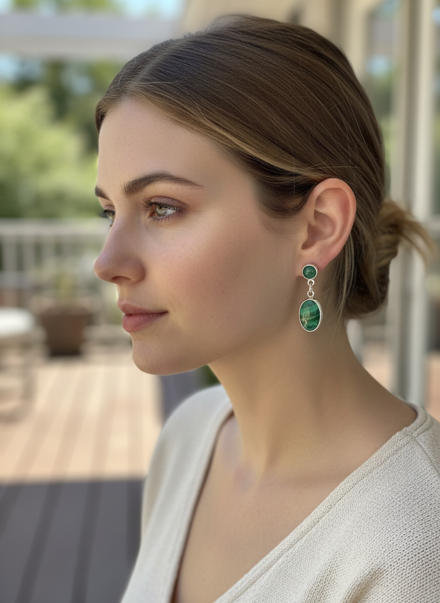 Sterling Silver Malachite And Green Onyx Dangle Earrings